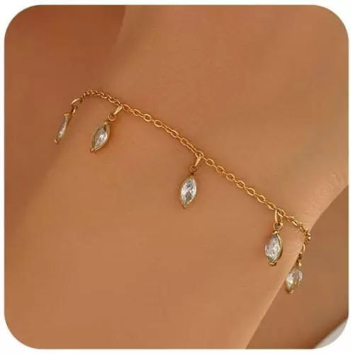 Gold Bracelets for Women Trendy 18K Gold Plated Fruit Heart CZ Diamond Dangle Chunky Cuban Chain Bracelet Summer Beach Starfish Charm Bracelet Waterproof Jewelry Gift