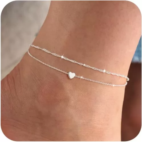 Gold/Silver Anklets for Women Ankle Bracelets for Women Waterproof Beach Layered Anklet Bracelets for Women Cuban Link Anklets Set Dainty Cute Heart Butterfly Anklets Non Tarnish Jewelry Gift