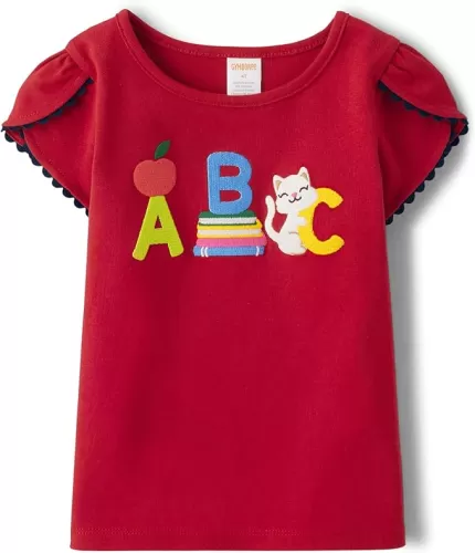 Gymboree Girls' and Toddler School Days Short Sleeve Embroidered Tops