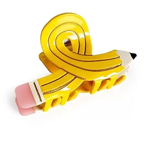 Hair Claw Clips Funny Pencil Hairpin – Acetate Hairstyle Barrettes for Thick, Thin, Curly, Straight Hair – Back To School Gift for Women Teacher (Yellow)