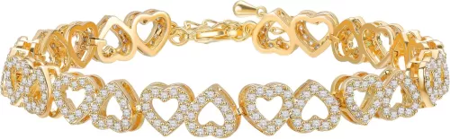 Heart Symbol Charm Link Bracelet for Women Cubic Zirconia Bangle Crystal Love Bracelet Jewelry Anniversary Jewelry Christmas Birthday Gifts for Women Wife Girlfriend Her