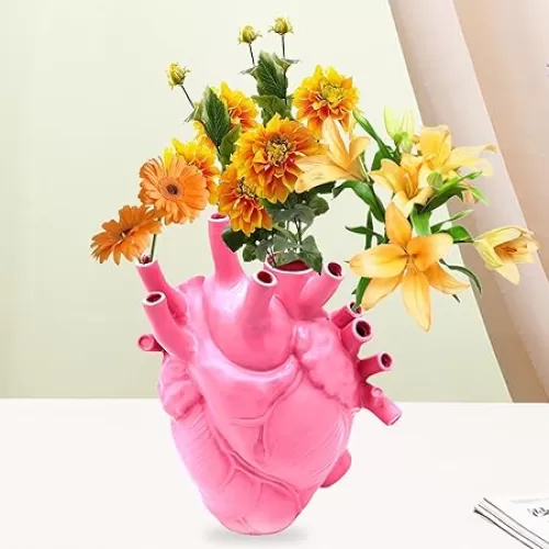 Heart Vase Resin Sculpture, Creative Heart Art Resin Vase Flower Pot Desktop Home Decoration Living Room Desk Table Ornament Decoration Gift Valentine