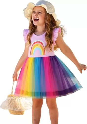 HILEELANG Little Girl Short Sleeve Dress Easter Cotton Casual Applique Tunic Shirt Dresses