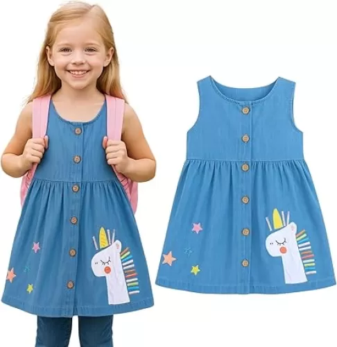 HILEELANG Toddler Little Girl Summer Dress Sleeveless Cotton Casual Flower Shirt Playwear Jumper Skirt Sundress