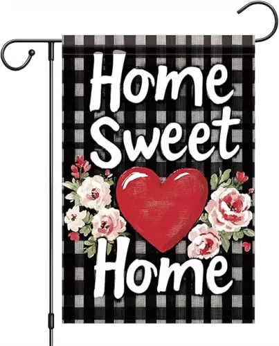 Home Sweet Home Garden Flag 12x18 Inch Double Sided Buffalo Plaid Heart Floral Yard Flag Seasonal Outdoor House Banner Welcome Spring Summer Rustic Farmhouse Decoration for Lawn