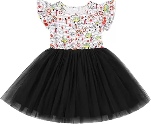IMEKIS Toddler Kids Girls Back to School Dress Tulle Tutu Pencil Print Kindergarten First Day of School Outfit 4-7T