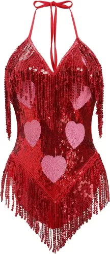 IMEKIS Women Sparkle Stars Fringes Bodysuit Concert Rave Outfit Shiny Music Festivals Halloween Cosplay Alien Costumes