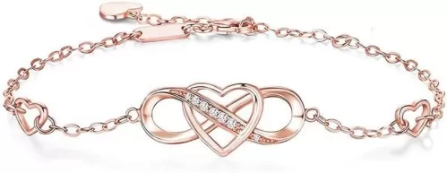 Infinity Heart Ankle Bracelet for Women-Cubic Zirconia Rose Gold Summer Beach Stylish Foot Chain Summer Vacation Jewelry Gift for Mom Women