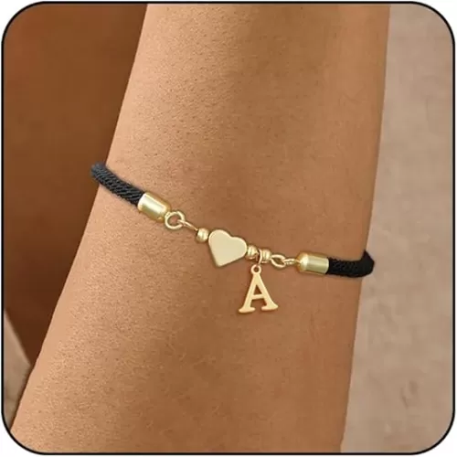 Initial Bracelets for Women Teen Gifts Trendy Heart Love Friend Birthday Gift Adjustable Gold Charm Letter A-Z Braided Bracelets Heart Sister Daughter Mother Couples Name Bracelet Jewelry