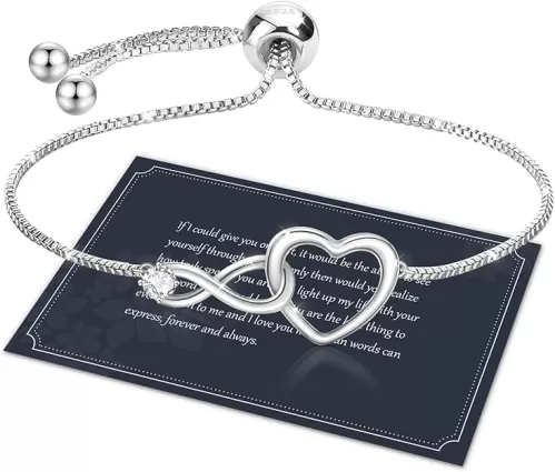 J.Fée Infinity Heart Bracelets for Women with 5A Cubic Zirconia, 925 Silver Bracelets for Women Adjustable Womens Bracelet Jewelry for Wife Girlfriend Her