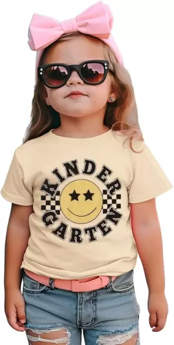 KEKEMI Kid Boy Girl First Day of School Shirts Smile Face Kindergarten T-Shirt Kids Back to School Outfit Preschool Tees Tops
