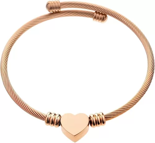 kelistom 316L Stainless Steel Love Heart Charm Bracelet for Women Romantic Gift Silver/Rose/18k Gold Plated OT Clasp Bracelets