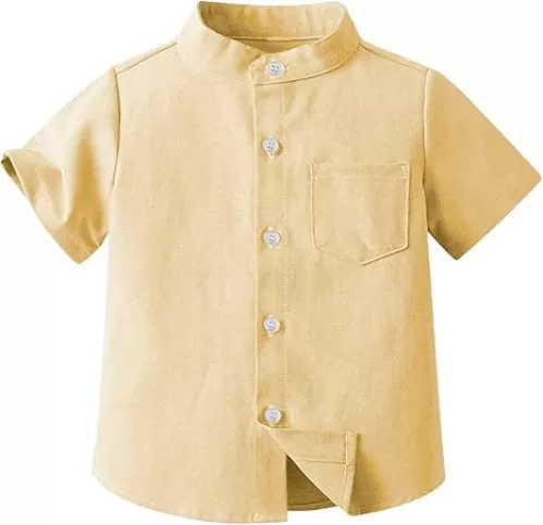 Kids Boys Dress Shirt Short Sleeve Henley Shirt Button Down Tops Toddler Boys Classic Fit Tops School White Baby Tee