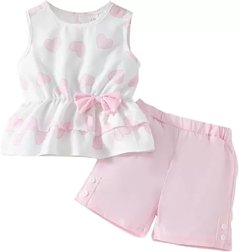 Kids Girl Clothes Heart Print Sleeveless Top and Shorts Baby Girl Summer Outfits Short Set