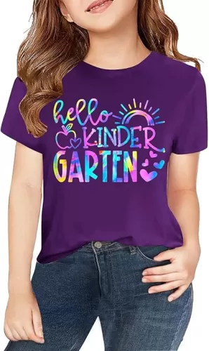 Kinder Garten Pattern Retro Back to School Shirts Kids Boys Girls T-Shirt First Day of Preschool Short Sleeve Tops