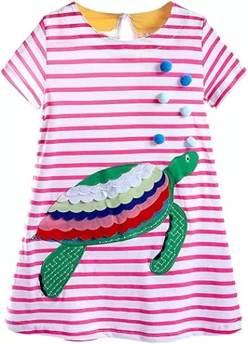 KISSOURBABY Little Girls Soft Summer Cotton Short Sleeve Dresses T-Shirt Casual Cartoon Dress