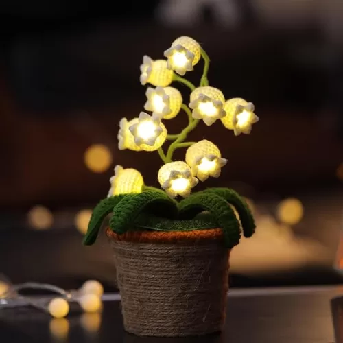 Lily of The Valley Lamp, Crochet Artificial Flowers with Night Lights, Cordless Table Lamp - Women Gift Ideas for Christmas Valentine Mother