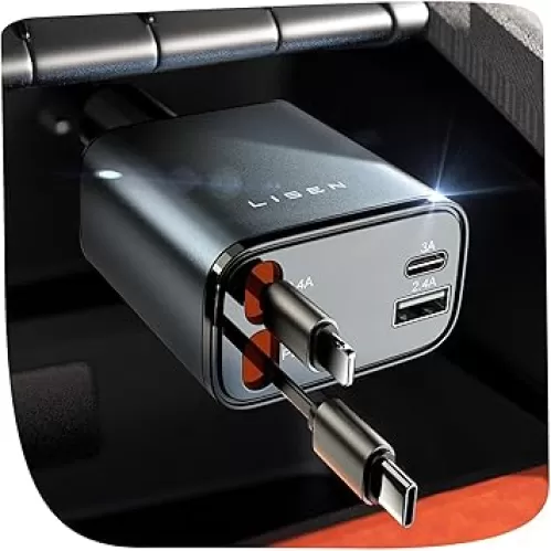 LISEN Retractable Car Charger, 69W USB C Car Accessories Adapter for iPhone 16 USB C Charger Fast Charging, Gifts for Women Men, Travel Essentials, Truck Accessories, for iPhone 16 Pro Max 15 14 13 12