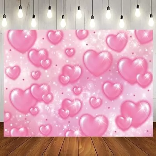 LTLYH 7×5ft Pink Heart Photo Backdrop Early 2000s Party Decorations Old School Backdrops Valentine
