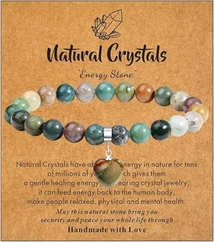 MAIBAOTA Healing Crystal Bracelet for Women, 8 mm Natural Gemstone Beaded Bracelet, Love Heart Bracelet Jewelry Gifts for Birthday Mothers Day Valentine