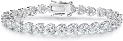 MDFUN 18K White Gold Heart Tennis Bracelet for Women Heart Cubic Zirconias, Size 6-8 inches