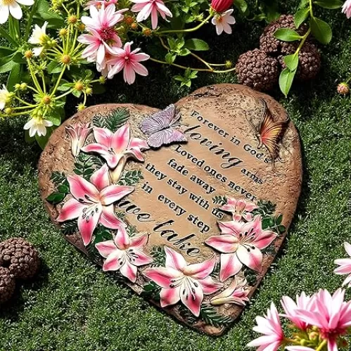 Memorial Garden Stone Sympathy Gift Memory of Loss of Loved One Condolence Gifts Remembrance Decor for Homes, Lawn and Garden Outdoor or Indoor (Heart Stone, 10 x 10 x 1IN)