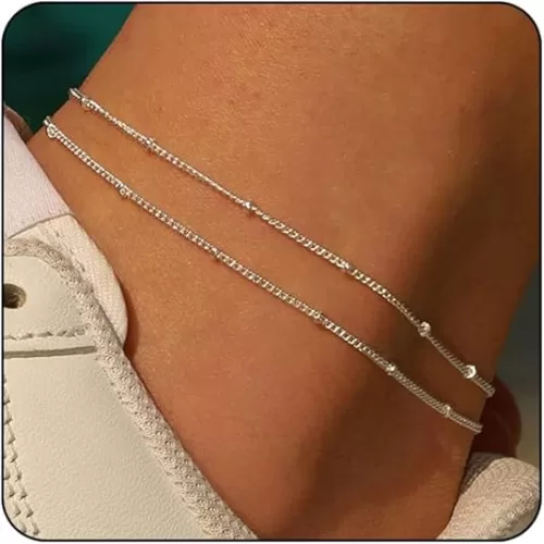MIDEEO Gold/Silver Ankle Bracelets for Women, 14K Gold Anklets for Women Waterproof Cuban Link Heart Beads Herringbone Rhinestone Anklets Set Layered Anklet Bracelets for Women Gold Jewelry Gift