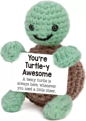 Mini Funny Turtle Crochet Gifts, Birthday Gifts for Women Men Presents, Inspirational Small Animals Cute Stuff Things, Handmade Emotional Positive Crochet Turtle Decor
