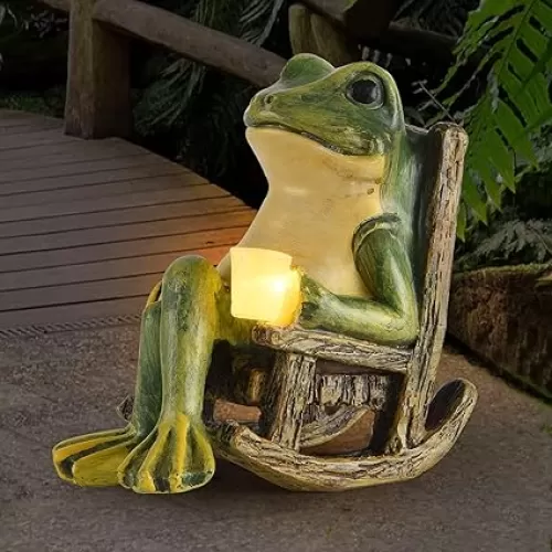 Miniature Frog Garden Statue Mom Dad Gifts Home Decorations Fairy Garden Accessories Outdoor Lights Solar Garden Frog Decor Art Housewarming Gift for Patio, Yard, Lawn Ornament, 3.89"x2.36"x3.93