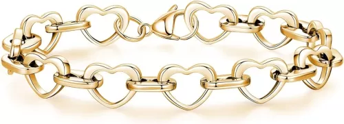 mnmoom Heart Bracelets for Women Stainless Steel with Rose gold, gold plating Heart links bracelets