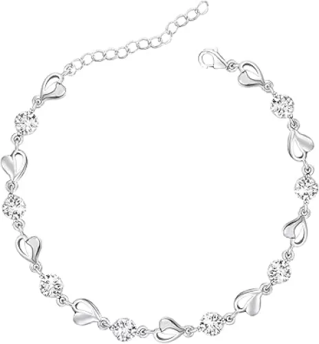 M&Ostyle Silver Bracelet for Women, Bracelet Shiny Crystal Diamond Adjustable Bracelet Mother