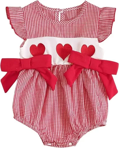 MoZiKQin Baby Girl 4th of July Outfit Newborn American Flag Bubble Romper Bowknot Ruffle Bodysuit Smocked Baby Clothes