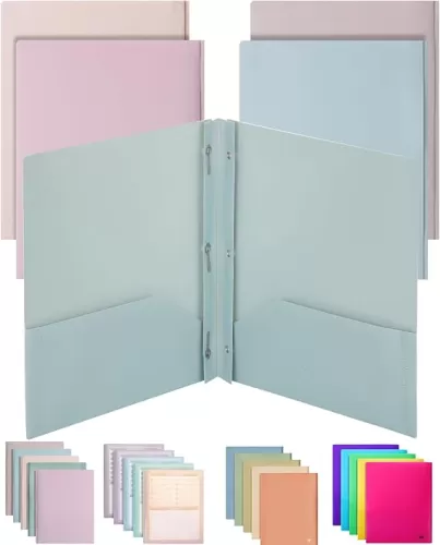 Mr. Pen Plastic Folders with Pockets and Prongs, 5 Pack, Muted Pastel Colors, Letter (8.5" x 11") - 5 Pack, Pink, Back to School Supplies