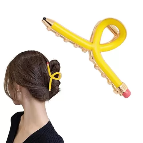 Pencil Hair Clips for Women Back to School Hair Claw Clips for Thick Metal Jaw Clip Cute School Barrettes Yellow Pencil Hair Accessories for Teachers Appreciation Gift Present Teacher Hairpins 1Pcs