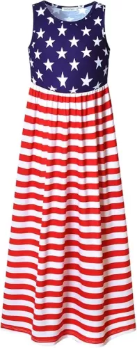Perfashion Girls Maxi Dress, Cotton, Casual, Sleeveless/Long Sleeve Crew Neck 6-15Y