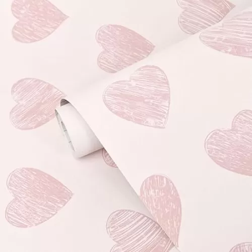 Pink Peel and Stick Wallpaper Modern Boho Pink Contact Paper Nursery Kids Peach Hearts Cabinets Contact Paper Removable Self Adhesive Waterproof Wallpaper for Bathroom Bedroom 17.3inW 78.7inL