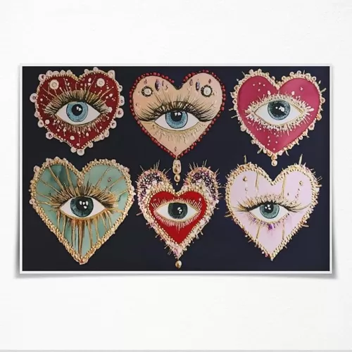 Psychedelic Heart Eye Wall Art Gothic Dark Academia Decor Maximalist Jewel Toned Painting Eclectic Poster Whimsical Aesthetic Canvas Print Weird Picture Quirky Bedroom Decor 12x18inch Unframed