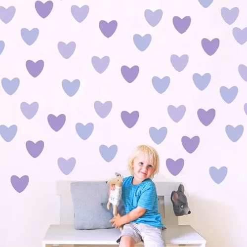 Purple Vinyl Hearts Decals - Removable Wall Stickers for Girls
