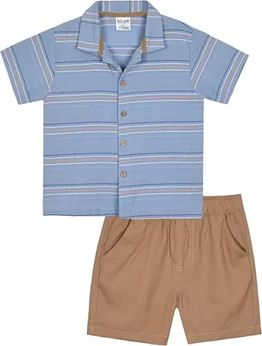 Quicksand Boys 2 Pieces Summer Beach Outfits Short Sleeve Button Down Shirts and Shorts Vacation Texture Sets for Kids