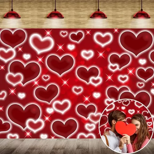 Red Heart Photo Backdrop 7x5FT Valentines Decorations Early 2000s Background for Photography 90s Women Happy Birthday Banner Old School Valentines Selfile Wall Decor