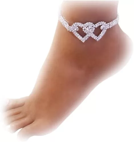 Rhinestone Chain Heart Anklet Bracelet, Crystal Heart Pendant Anklets, Summer Beach Foot Chain Bracelet, Crystal Armlet, Rhinestone Leg Bracelet Jewelry (Heart)