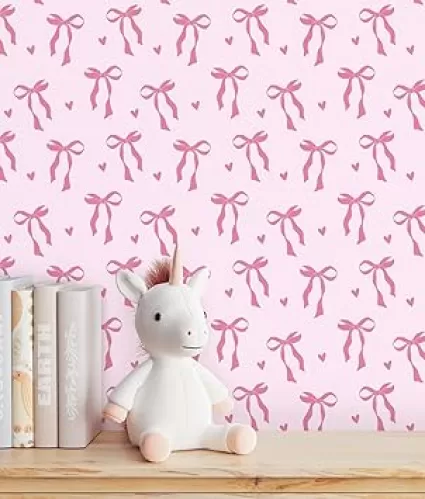 RUSPEPA Peel and Stick Wallpaper, 17.3 Inch x 6.5 Feet, Bow and Love Design Self Adhesive Removable Wallpaper Decorative Waterproof Contact Paper for Cabinets, Walls