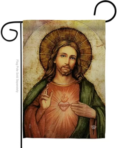 Sacred Heart of Jesus Garden Flag Catholic Home Decor Religious Faith Hope Grace Peace Dove Religion Easter Banner Lawn Porch Outdoor Wall Tapestry Indoor House Decoration Banner Small Christian Gift Made In USA