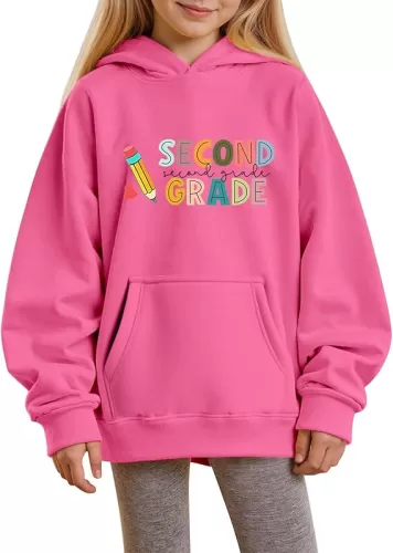 Second Grade Graphic Oversized Hooded Pullover Boys Girls First Day of School Back to School Fall Winter Sweatshirts