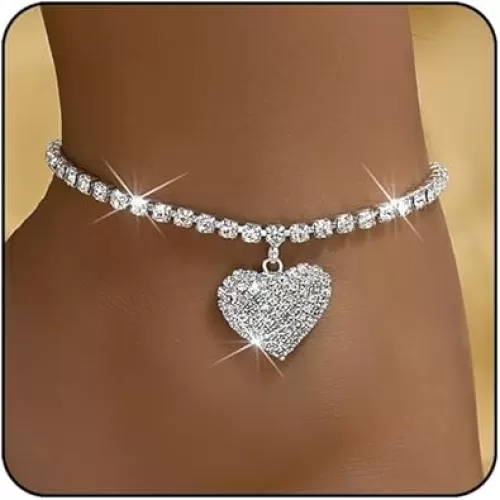 Silver Ankle Bracelets for Women Waterproof Sparkly Gold Anklets Tennis Rhinestone Diamond Anklets for Women Starfish Infinity Heart Cross Anklet Bracelet Beach Jewelry