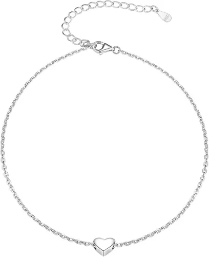 Silvora 925 Sterling Silver Anklet for Women Men, Cuban Link Heart Anklets for Women Beach Anklet with Gift Box
