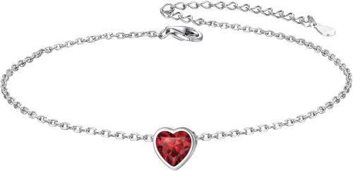 Silvora 925 Sterling Silver Anklets for Women, Dainty Heart Birthstone Ankle Beach Summer Anklet, 8.7-10.7 Inch Adjustable Anklet for Women