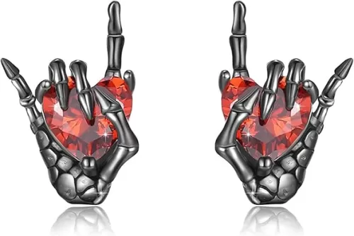 Skull Earrings for Women Black Heart Red Stud Cute Unique Goth Gothic Jewelry Gift