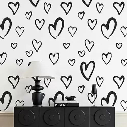 SOON AFTER White and Black Contact Paper Heart Peel and Stick Wallpaper Modern Removable Wall Paper Self Adhesive Waterproof Wallpaper for Bedroom Kids Room Nurseryls 17.3"x120"