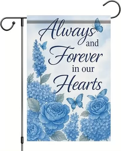 Spring Summer Memorial Garden Flag Always and Forever in Our Hearts Floral Butterfly Decorative Outdoor Yard Easter Banner Remembrance Sign Double Sided Lawn Patio Porch 12x18 Inch